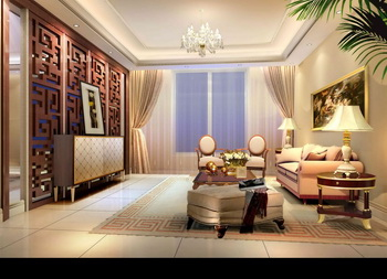 European Modern Warm cozy living room model