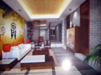 Chinese-style shift gate abstract style living room 3D model