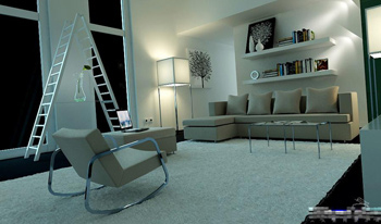 Indoor overall minimalist space night view