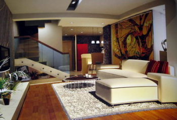 Modern minimalist duplex living room