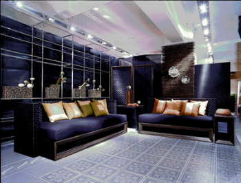 Dark blue fabric soft sofa 3D model