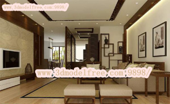 Minimalist the Chinese modern living room 3D model