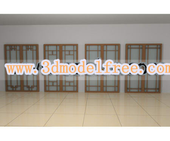 The simple Chinese wooden glass door 3D models