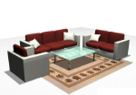 Glass coffee table fabric sofa 3D model