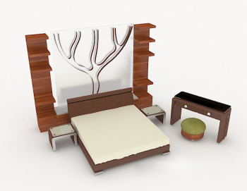 Home Simple wooden double bed 3d model