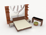 Home Simple wooden double bed 3d model