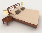 Wooden home minimalist brown double bed 3d model