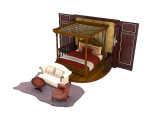 Wooden brown home with double bed 3d model