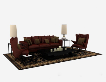 3d models of dark red home wood combination sofa