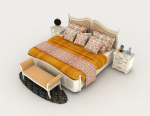 European tiger pattern 3d model with white double bed