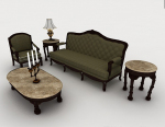 3d retro model of European retro green sofa