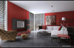 3d red gray fashion model living room
