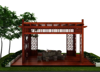Square wooden gazebo model
