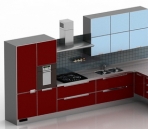 3D model of the whole kitchen red