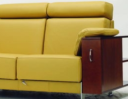 Saffron yellow love seat with wall units
