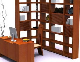 bookshelf and desk in study